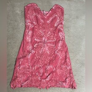 Free People Women's Pink Dress Pink Embroidered Dress Sweatheart neckline